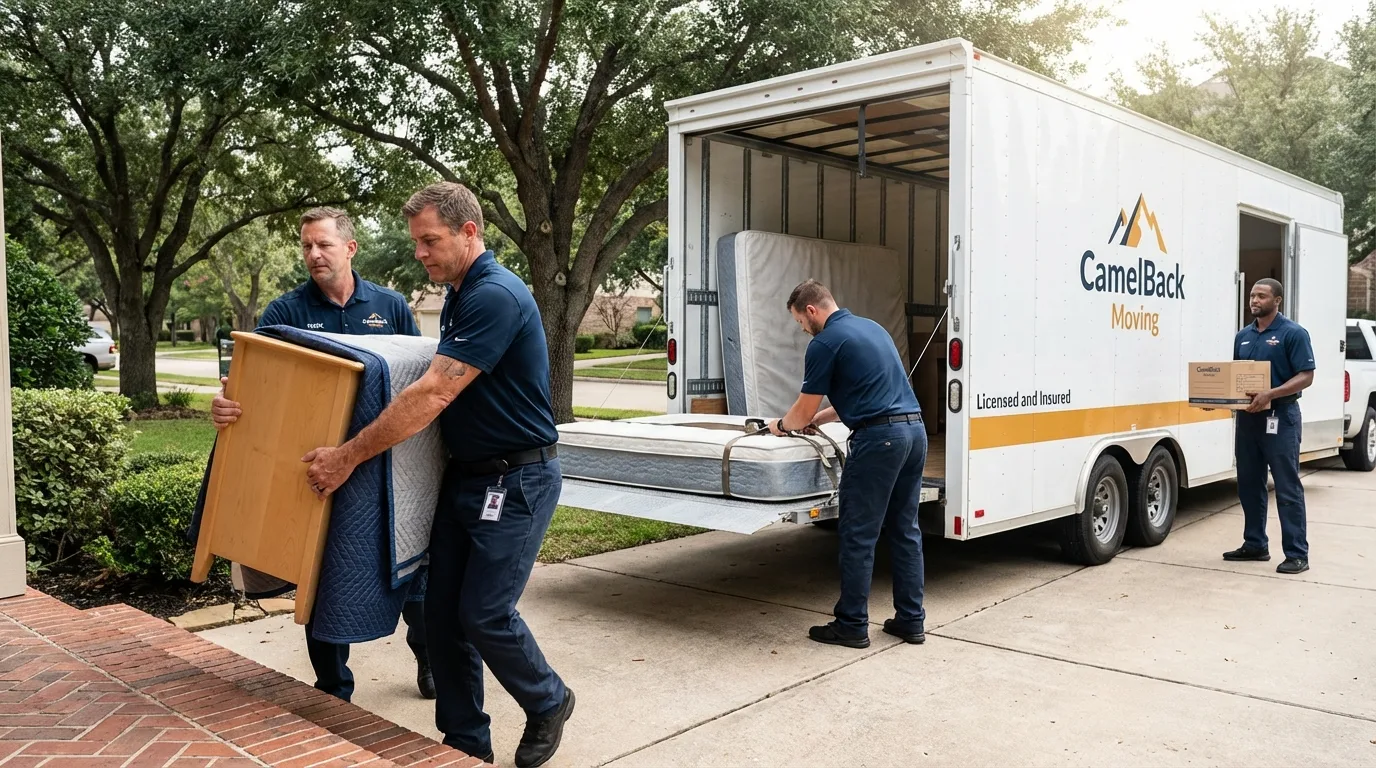 Crew loading residential truck for cross-state move from Evansville, IN