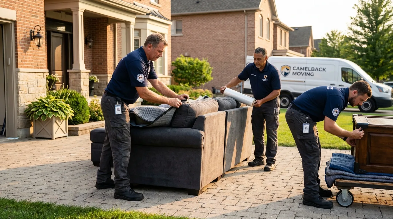 Large estate moving crew wrapping furniture in Evansville, IN